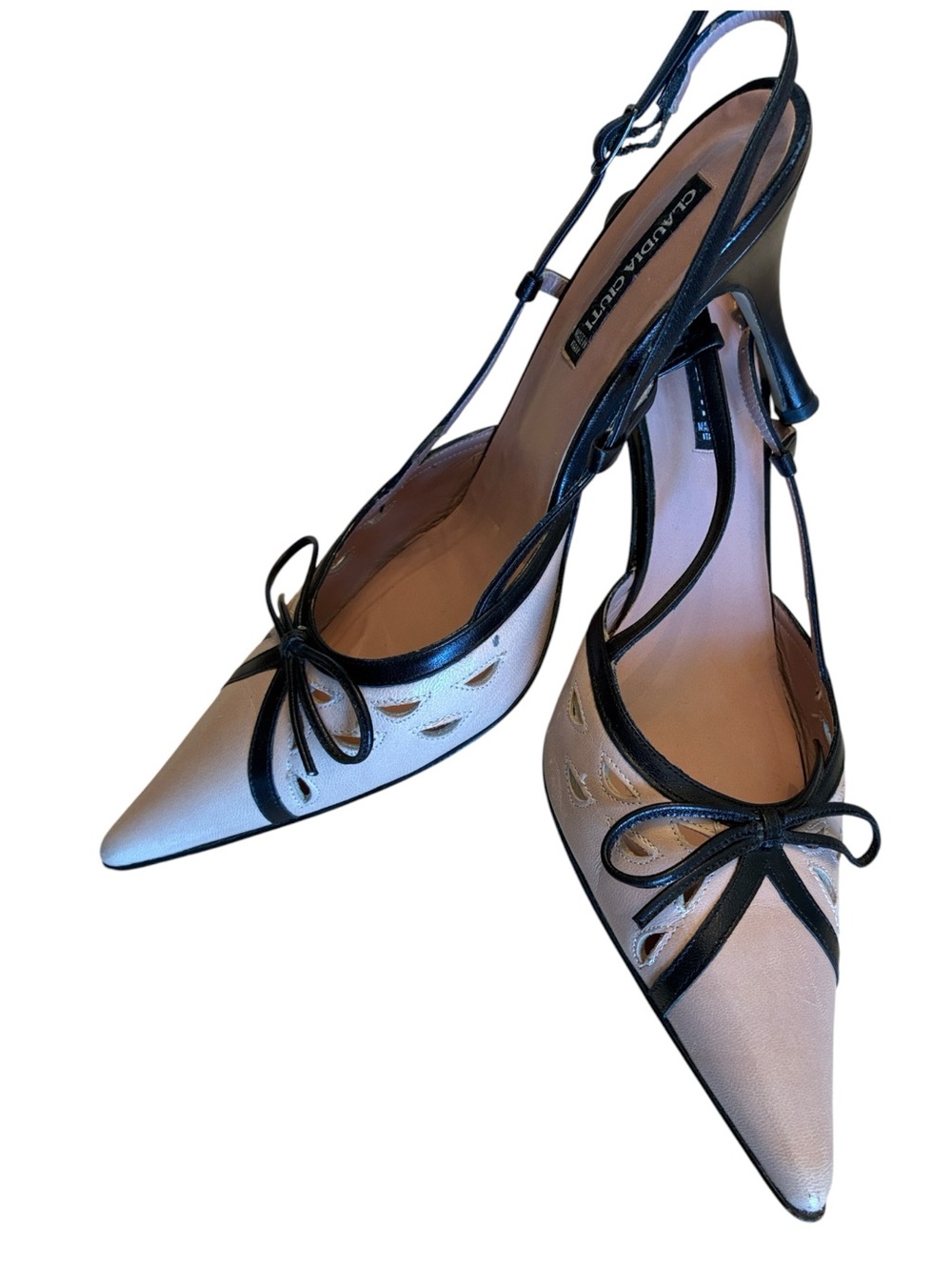Claudia Ciuti Slingback Pumps Women's 7.5,  Pink Pointed-Toe with Black Trim euc